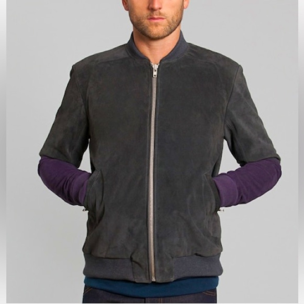 BWGH men’s suede‎ bomber Jacket lavender color size L